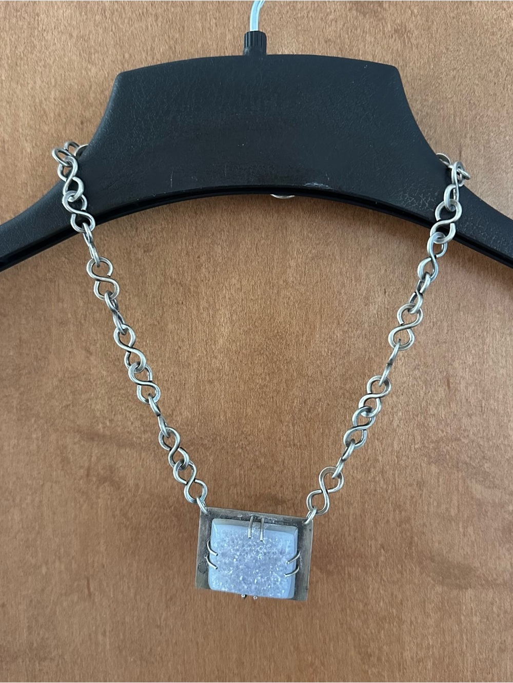 Artisan Crafted Stainless Steel Chain Necklace with white crystalline rock